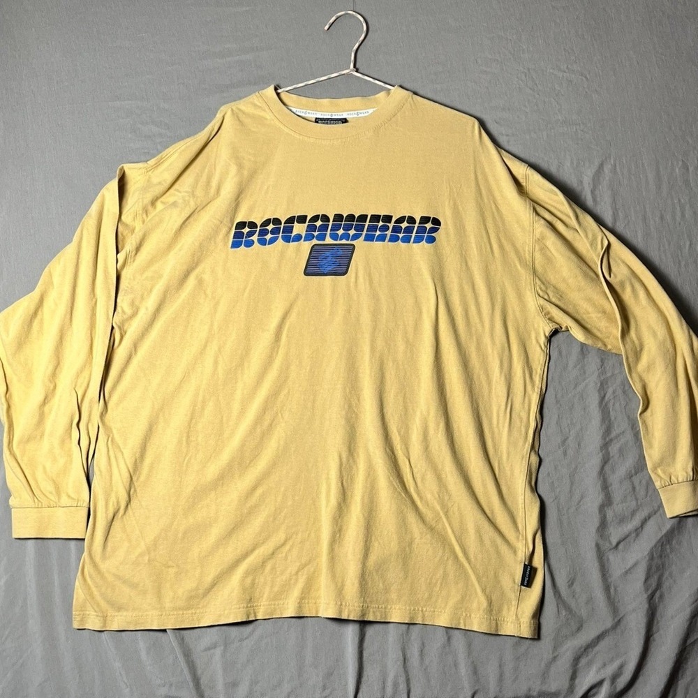 Rocawear Long Sleeve T-Shirt Mens XXL Y2K Yellow Graphic